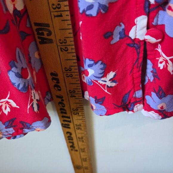 EUC EXPRESS RED FLORAL  V NECK BUTTONED SHORT DRESS SIZE LARGE - Picture 16 of 16